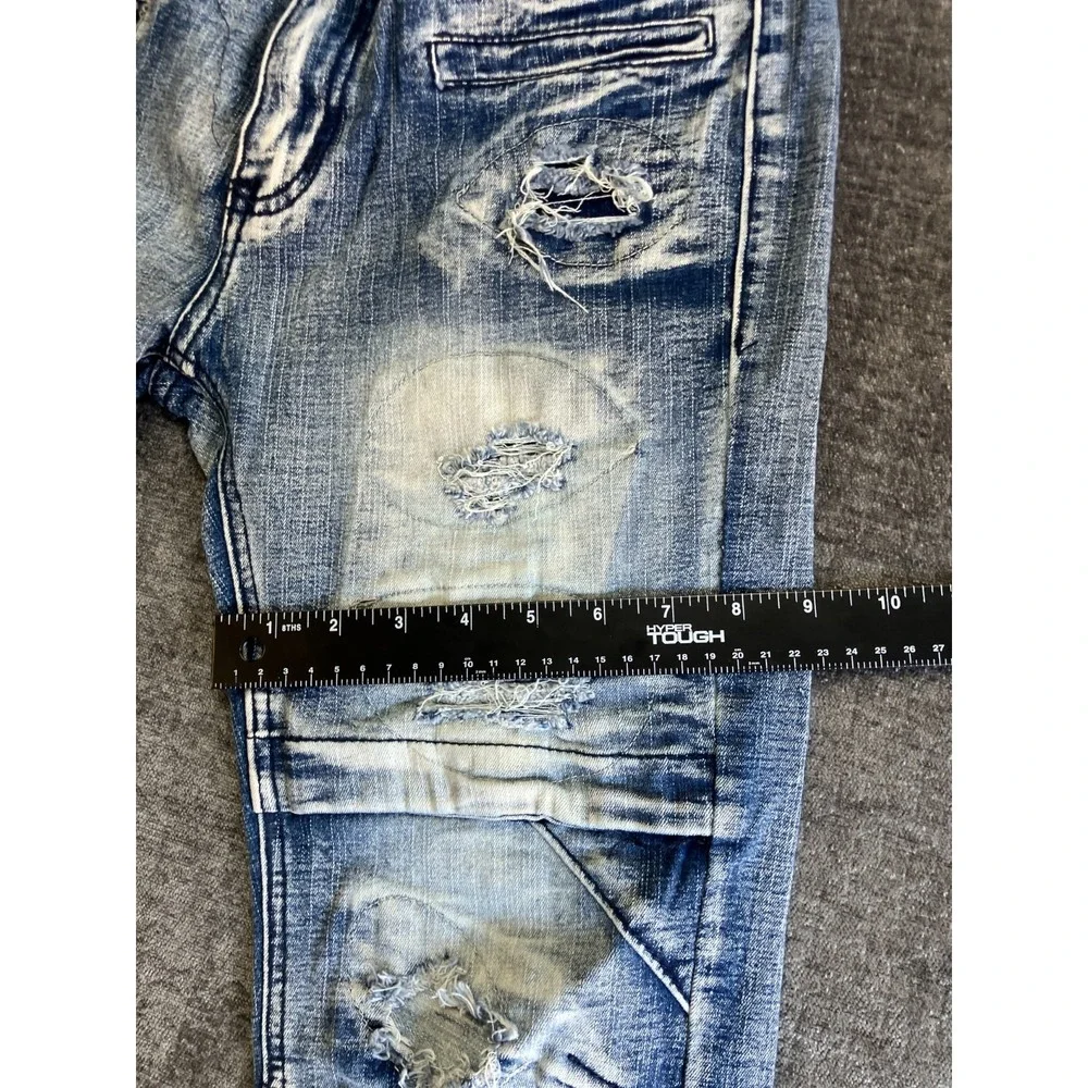 Encrypted Skinny Jeans Men 30x30 Blue Denim Cotton Acid Wash Low Rise Distressed